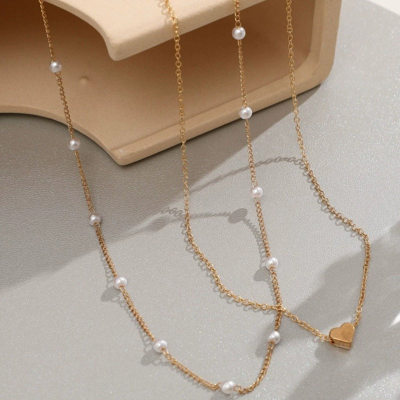 Pearl Heart Double-Layer Necklace Light Luxury Niche Design