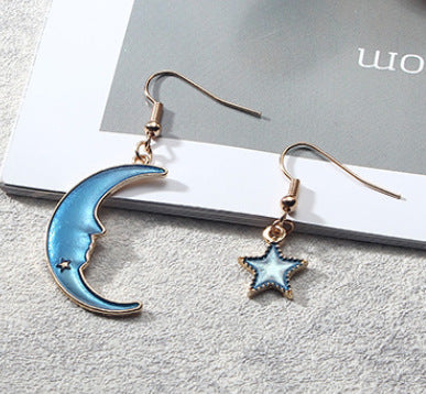 Blue Long Tassel Asymmetric Planet Earrings