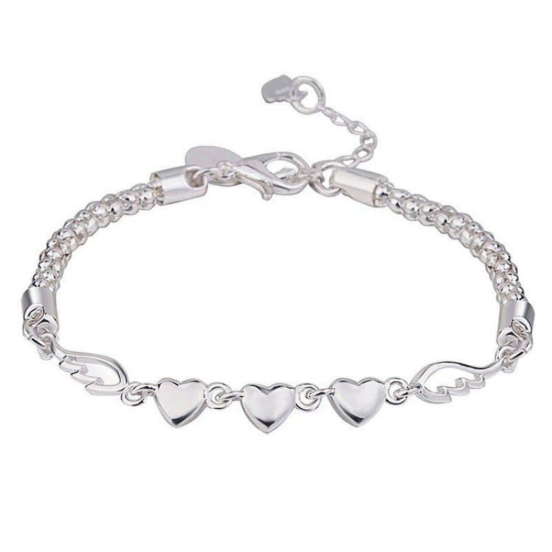 Stylish Silver-Plated Minimalist Heart-and-Feather Bracelet For Women