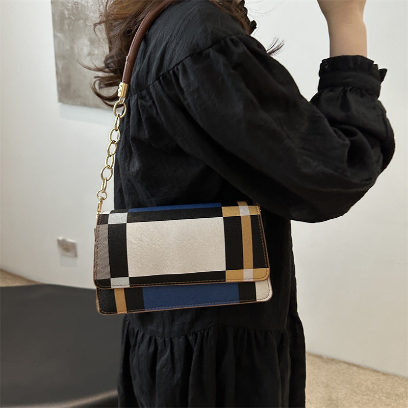 One-shoulder Portable Underarm Flow Color Contrast Patchwork Small Square Bag