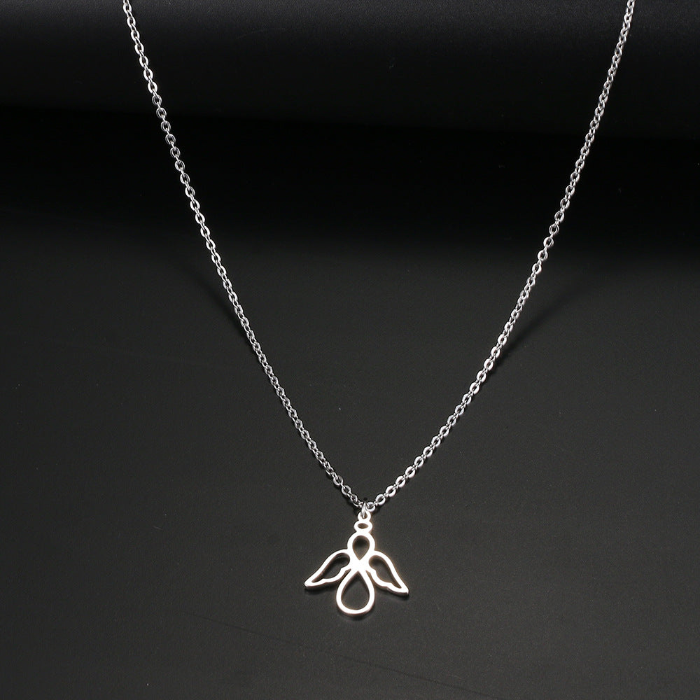 Stainless Steel Cute Guardian Angel Wing Pendant Hollow Necklace