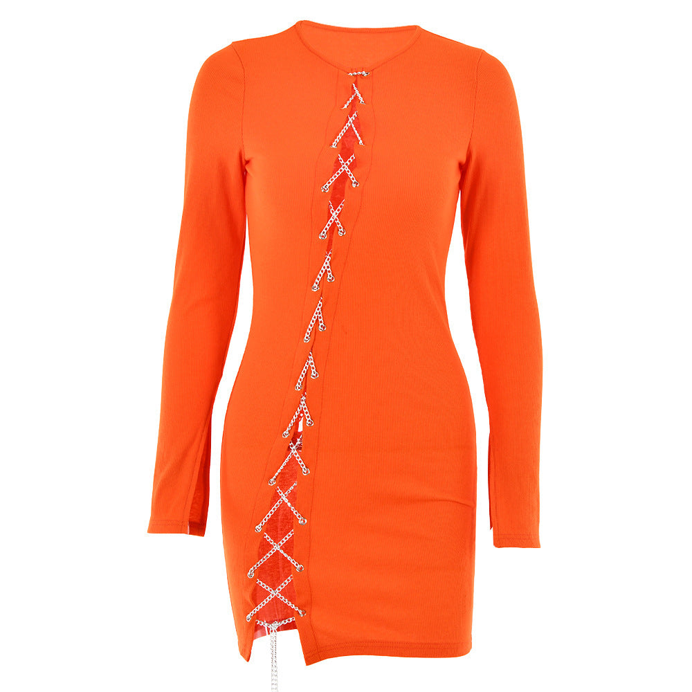 Women's Chain Lace-up Cutout Sexy Dress