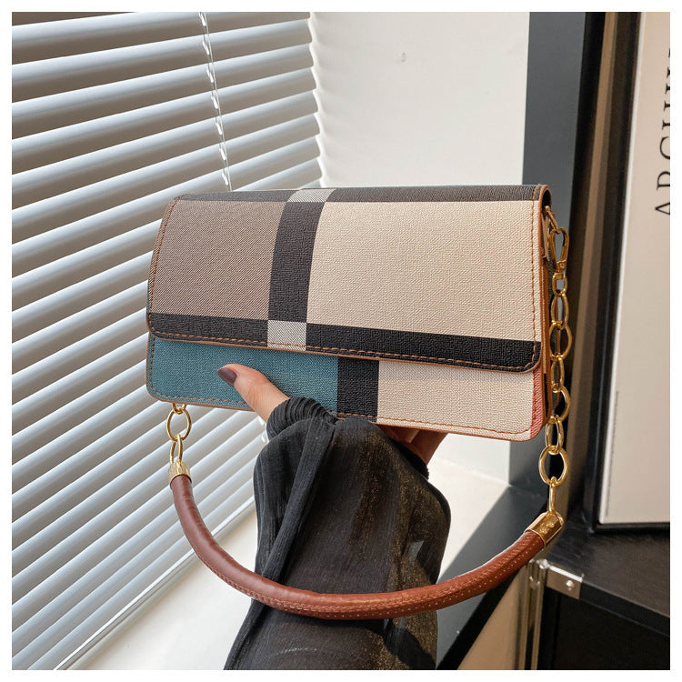One-shoulder Portable Underarm Flow Color Contrast Patchwork Small Square Bag