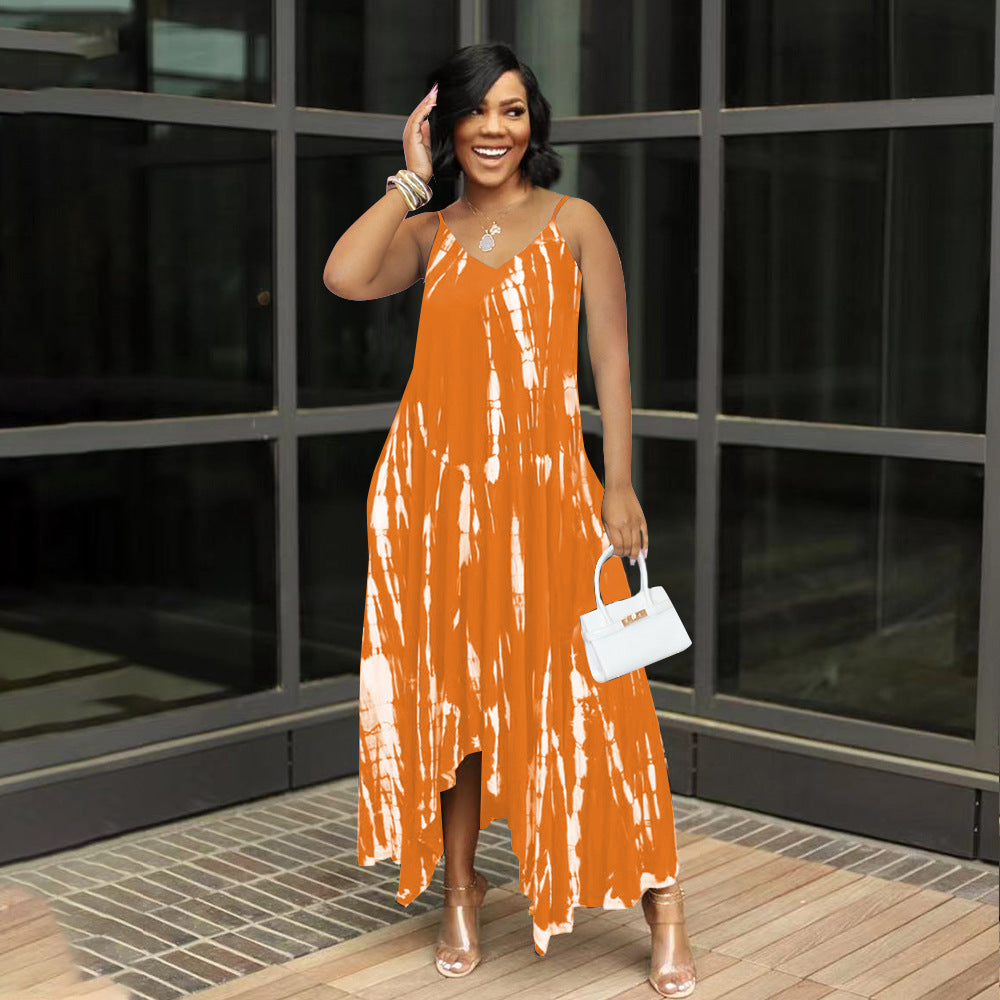 New Arrival Irregularly Tie-dyed Printed Loose-fitting Plus-size Slip Dress