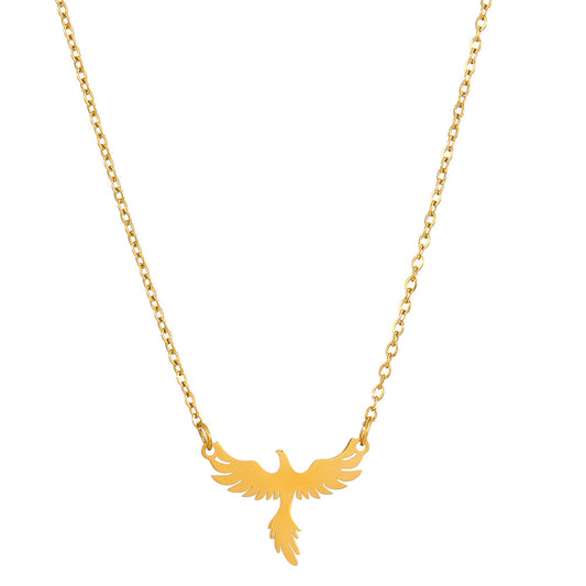 Womens Stainless Steel Necklace With Phoenix Firebird Pendant, Clavicle Chain