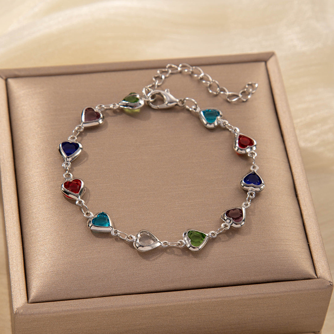 Colorful Heart Zircon Bracelet For Women