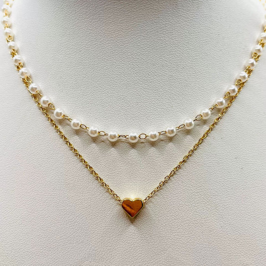 Pearl Heart Double-Layer Necklace Light Luxury Niche Design