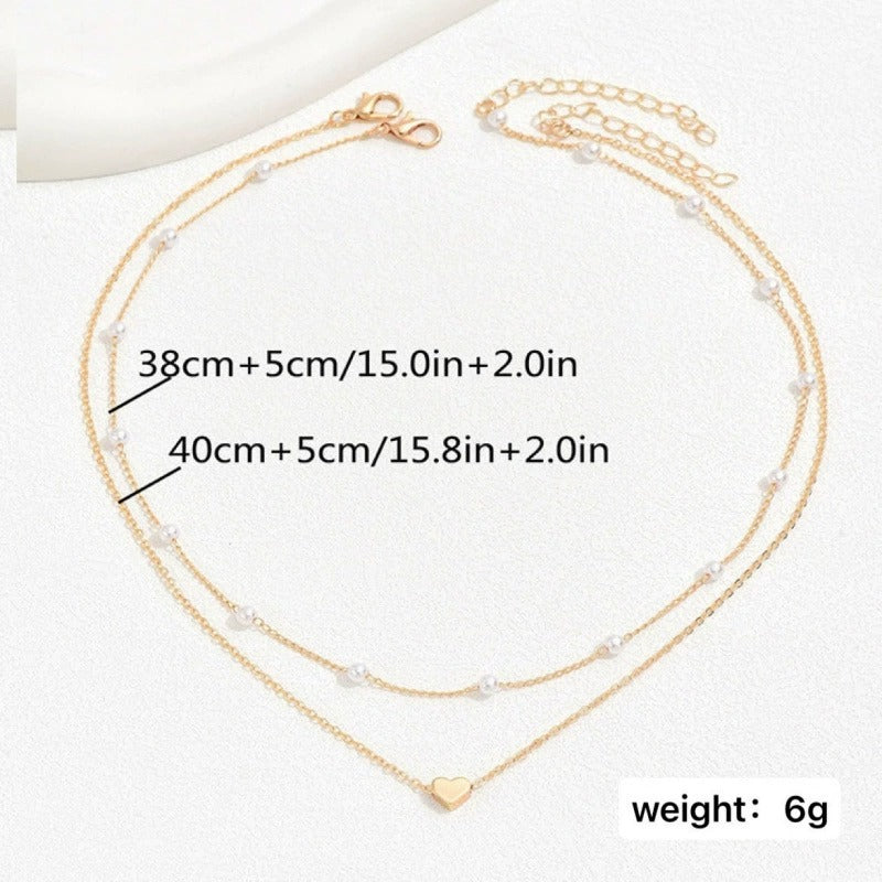 Pearl Heart Double-Layer Necklace Light Luxury Niche Design