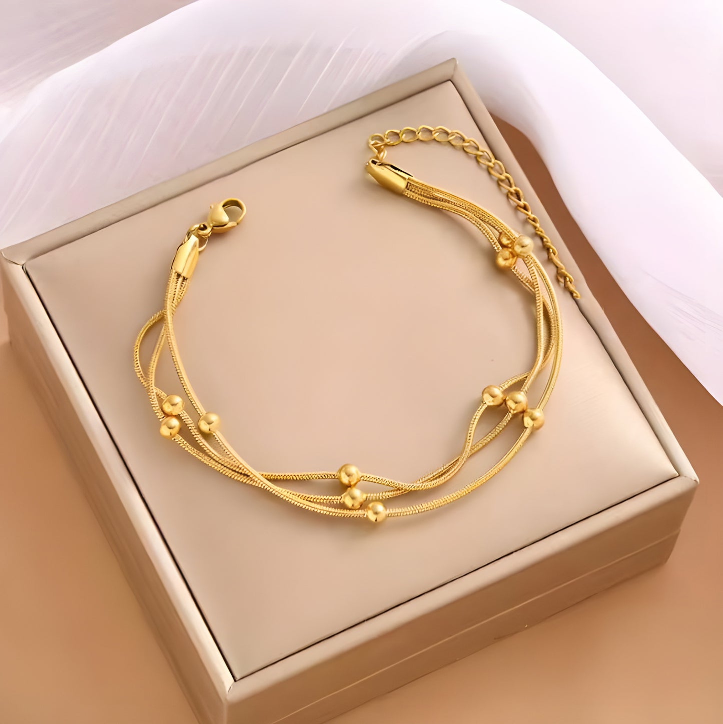 Stainless Steel Three-layer Beaded Bracelet Trendy Titanium Steel