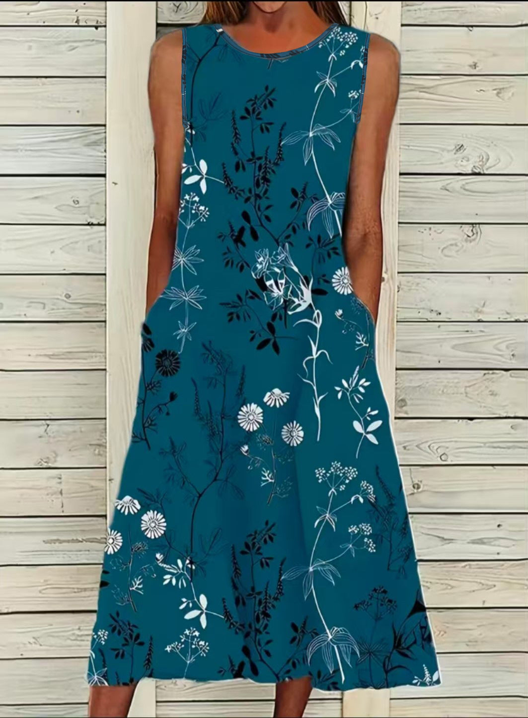 Women's Versatile Loose-fit Printed Casual Sleeveless Dress