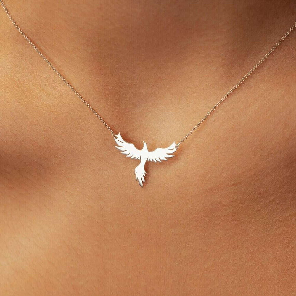 Womens Stainless Steel Necklace With Phoenix Firebird Pendant, Clavicle Chain