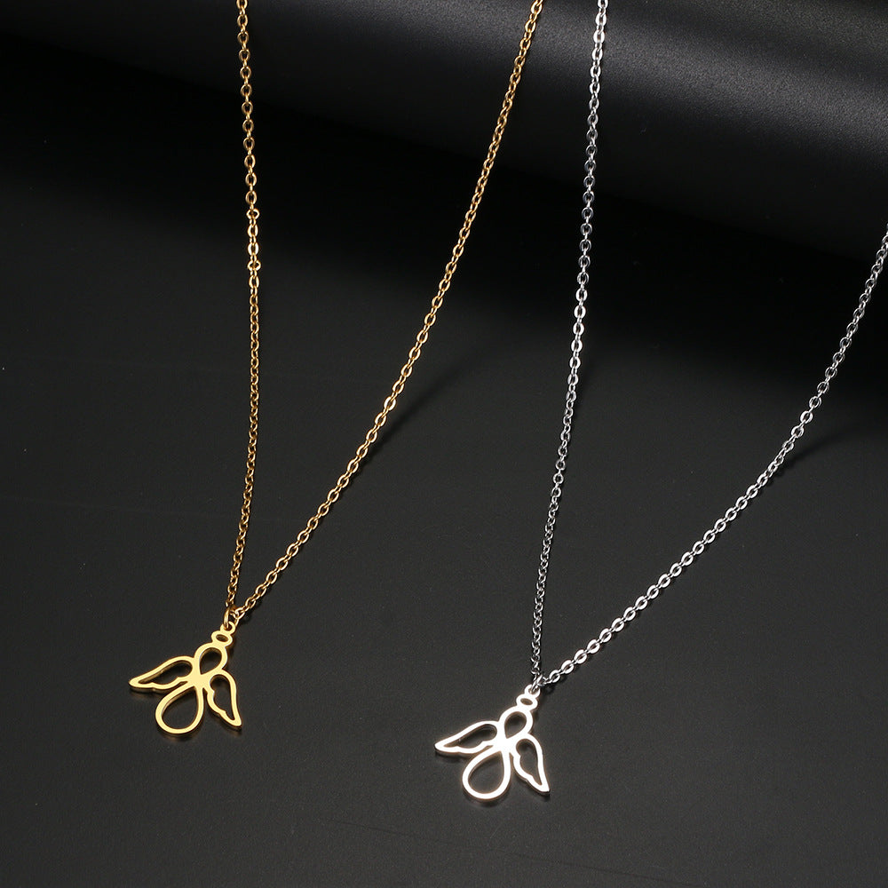 Stainless Steel Cute Guardian Angel Wing Pendant Hollow Necklace