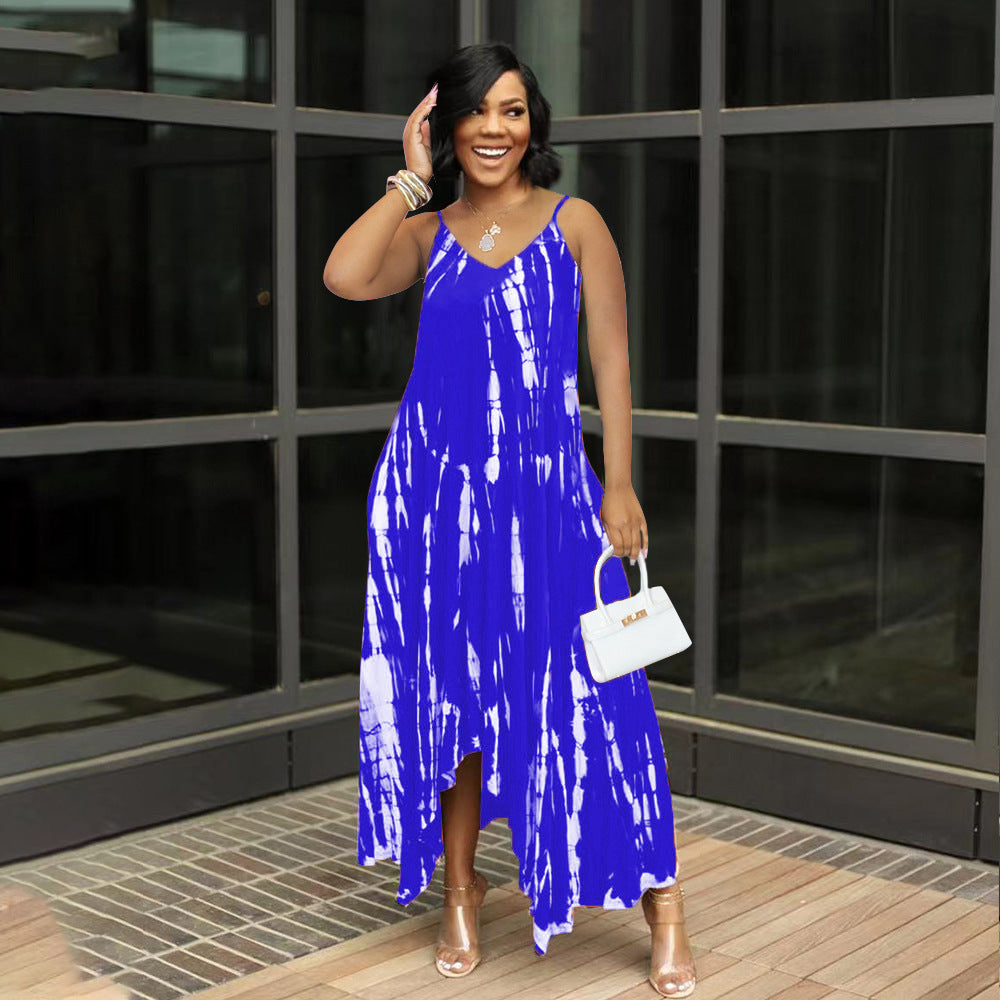 New Arrival Irregularly Tie-dyed Printed Loose-fitting Plus-size Slip Dress