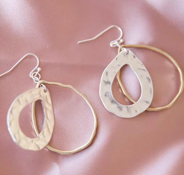 Womens Minimalist Feng Shui Drop-Shape Metal Double-Layer Earrings With Water Ripple Design