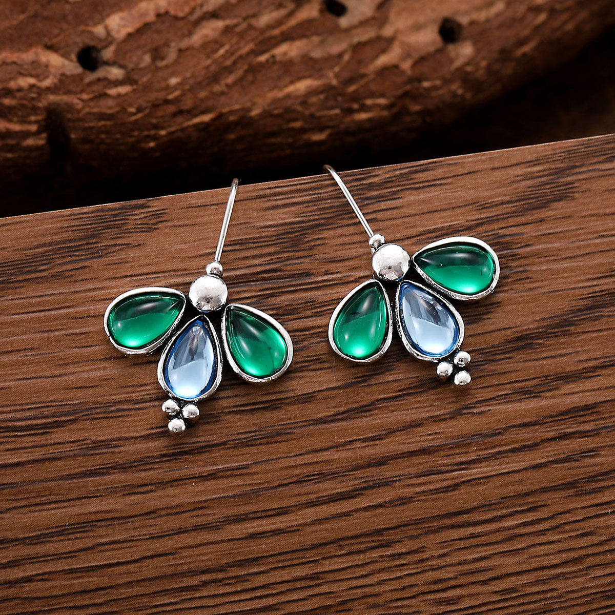 Retro Creative Sapphire And Emerald Earrings For Women