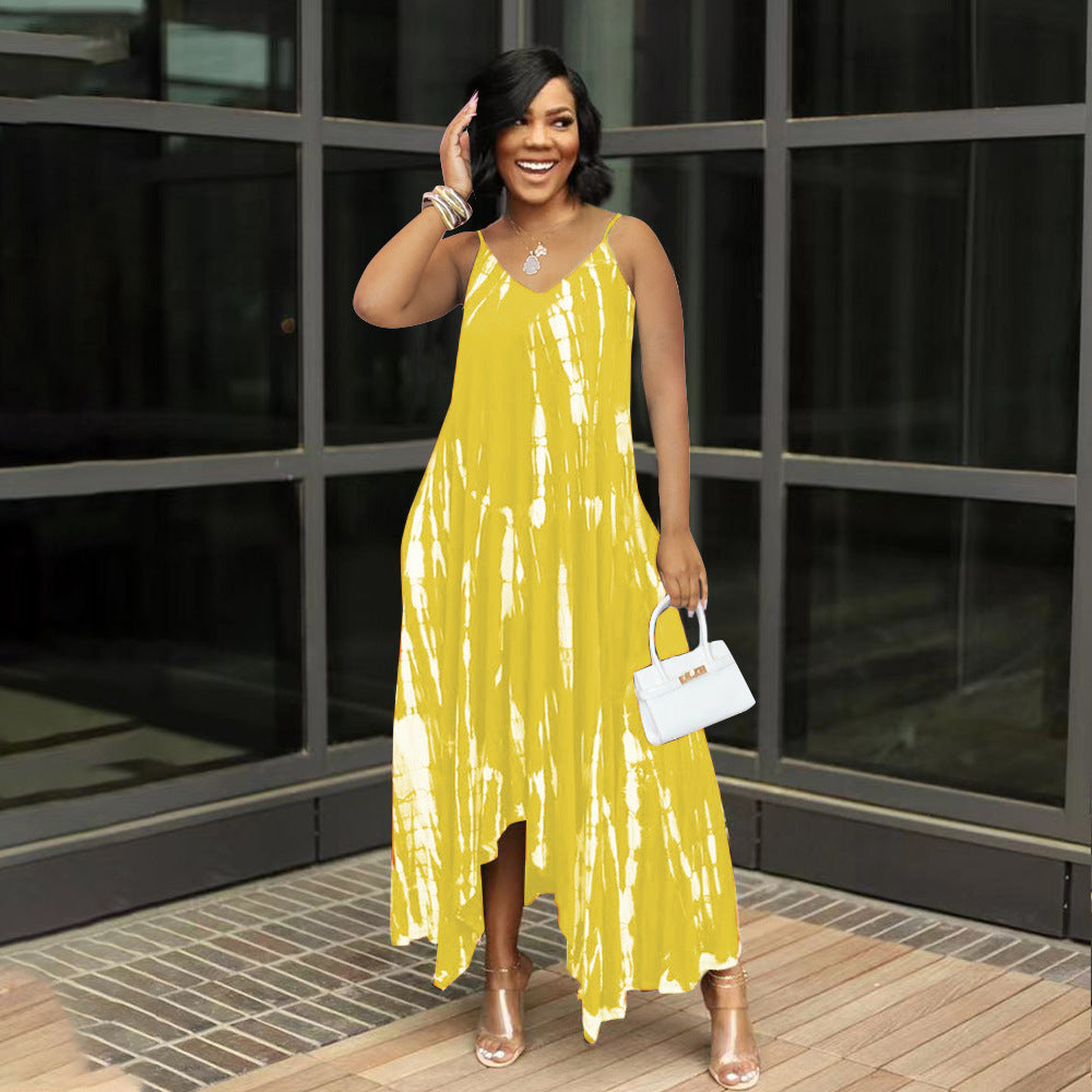 New Arrival Irregularly Tie-dyed Printed Loose-fitting Plus-size Slip Dress