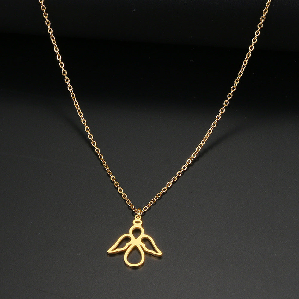 Stainless Steel Cute Guardian Angel Wing Pendant Hollow Necklace
