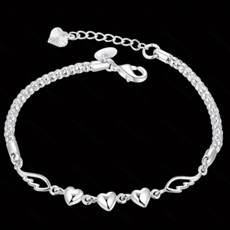 Stylish Silver-Plated Minimalist Heart-and-Feather Bracelet For Women