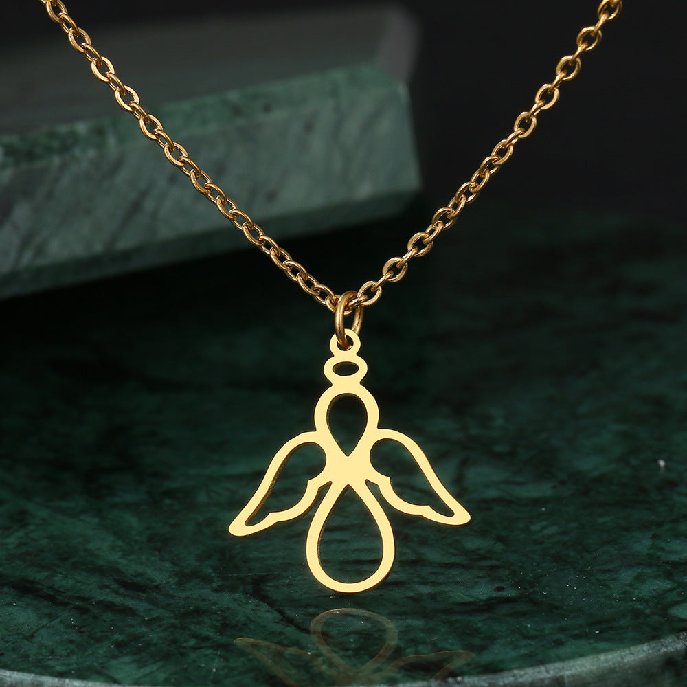 Stainless Steel Cute Guardian Angel Wing Pendant Hollow Necklace