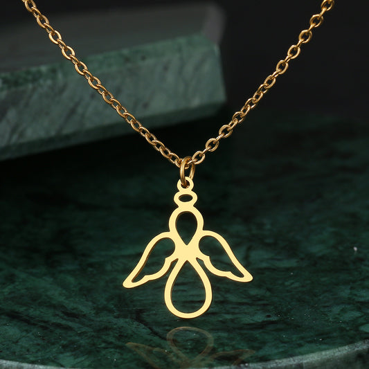 Stainless Steel Cute Guardian Angel Wing Pendant Hollow Necklace