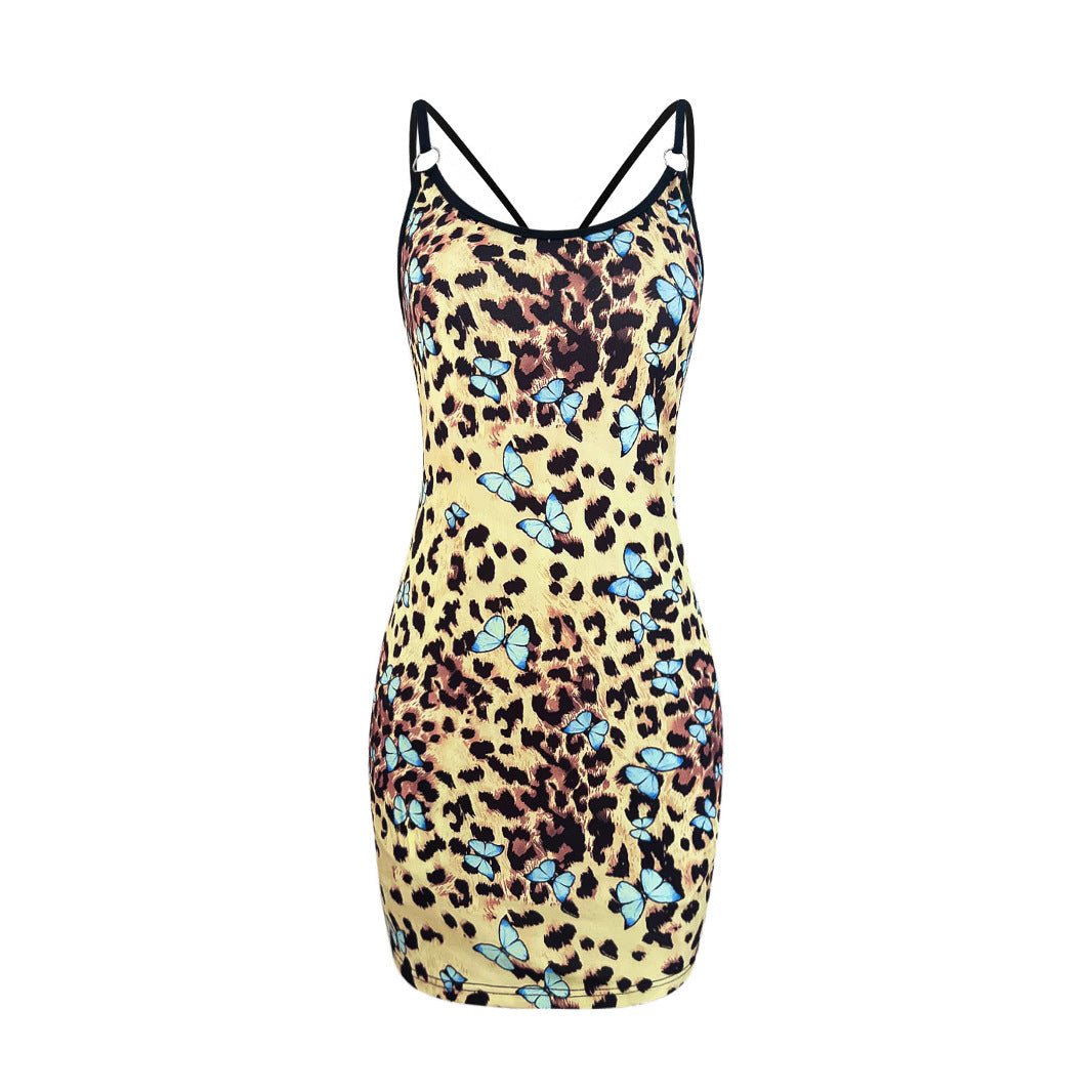Spring And Summer New Round Neck Sexy Printed Strapless Dress