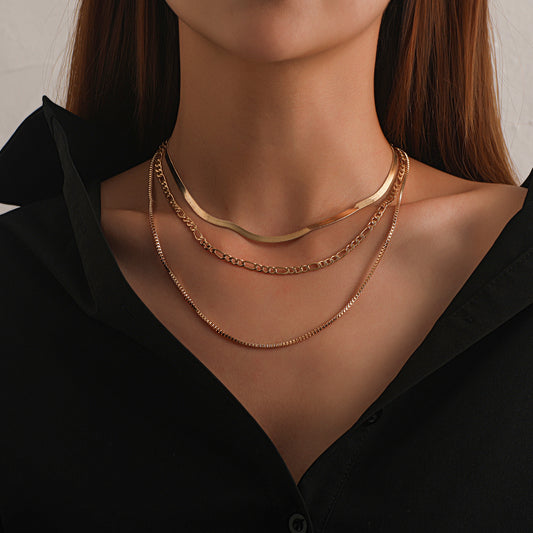Womens Bold Multi-Layered Hip-Hop Geometric Necklace