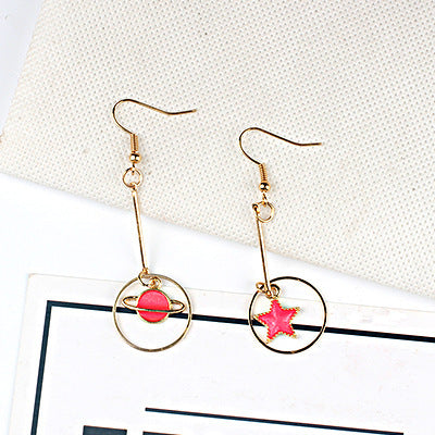 Blue Long Tassel Asymmetric Planet Earrings