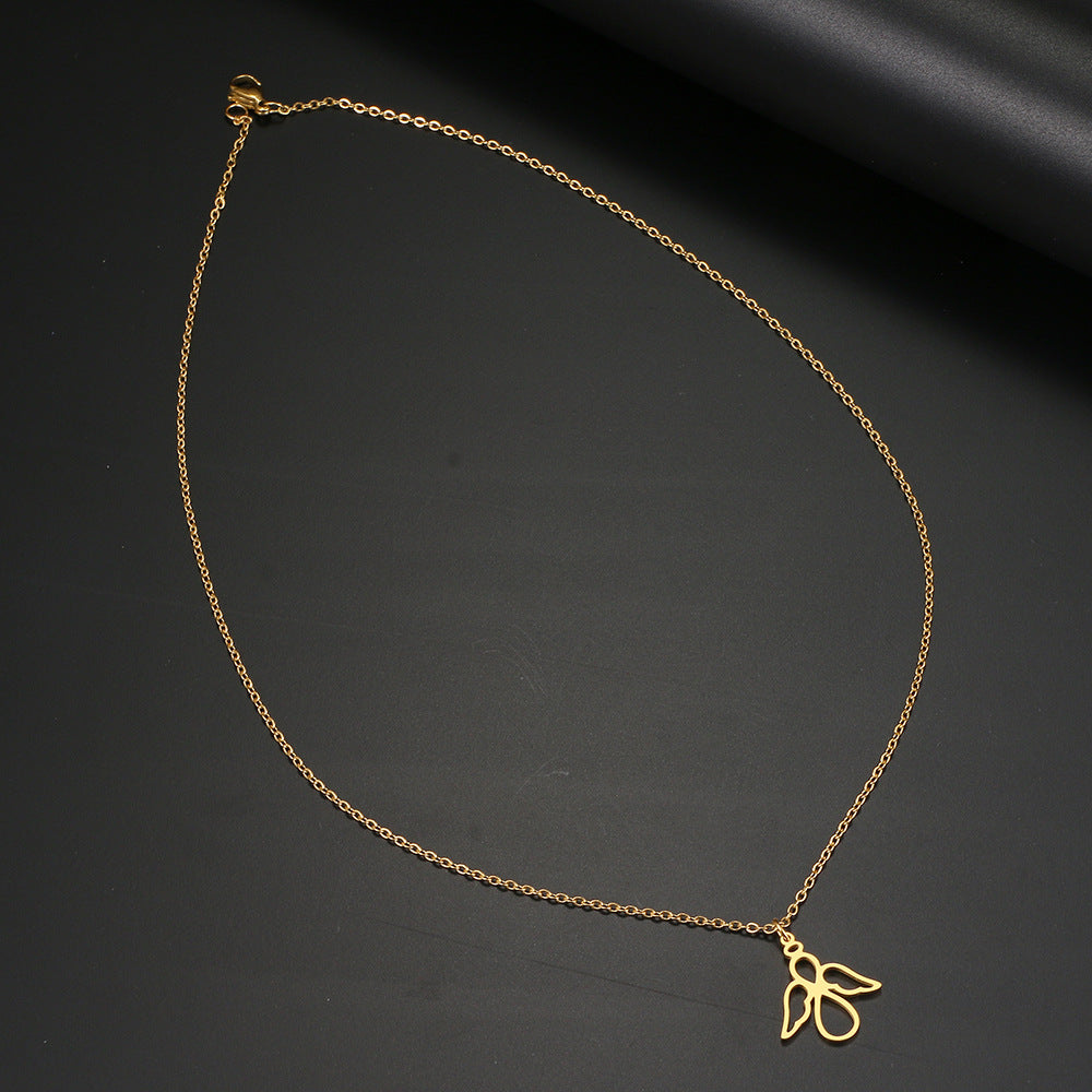 Stainless Steel Cute Guardian Angel Wing Pendant Hollow Necklace