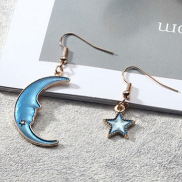 Blue Long Tassel Asymmetric Planet Earrings