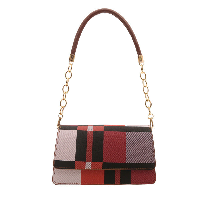 One-shoulder Portable Underarm Flow Color Contrast Patchwork Small Square Bag