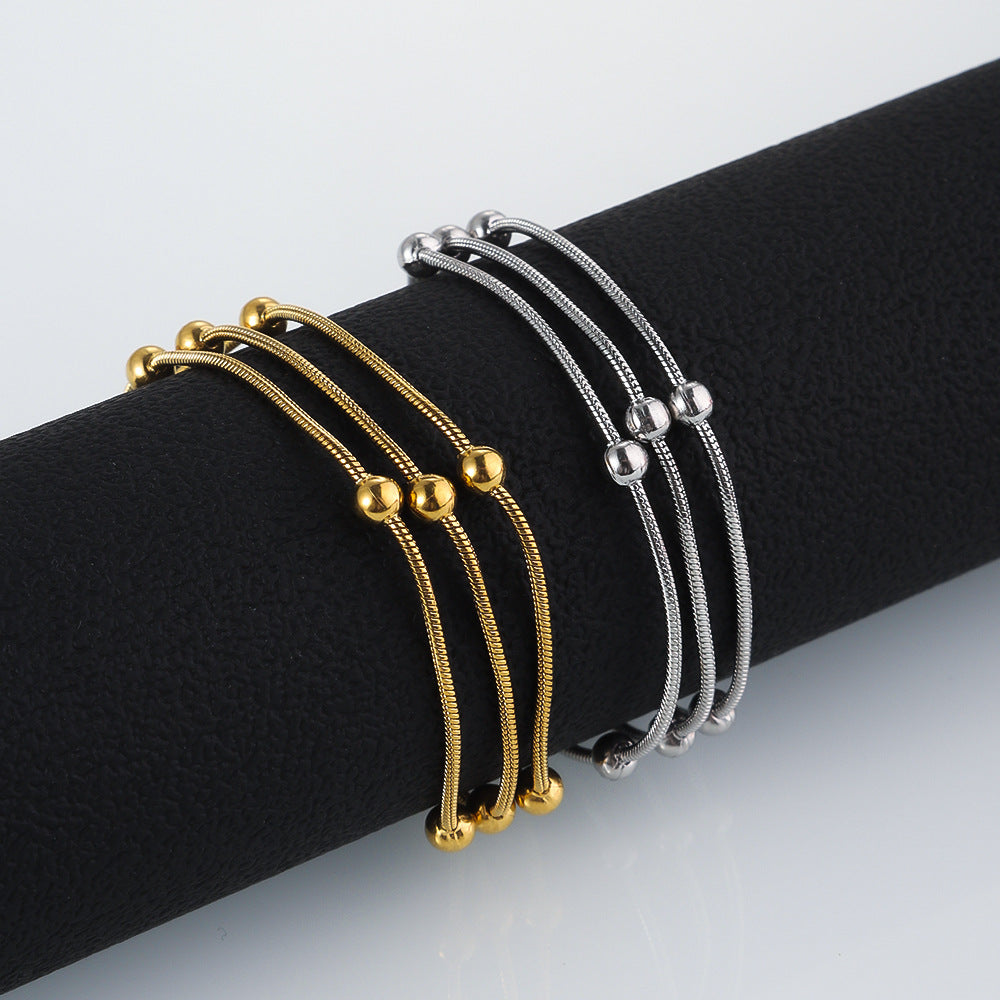 Stainless Steel Three-layer Beaded Bracelet Trendy Titanium Steel