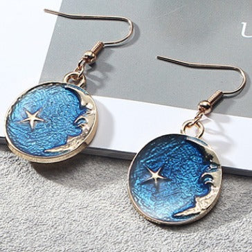 Blue Long Tassel Asymmetric Planet Earrings